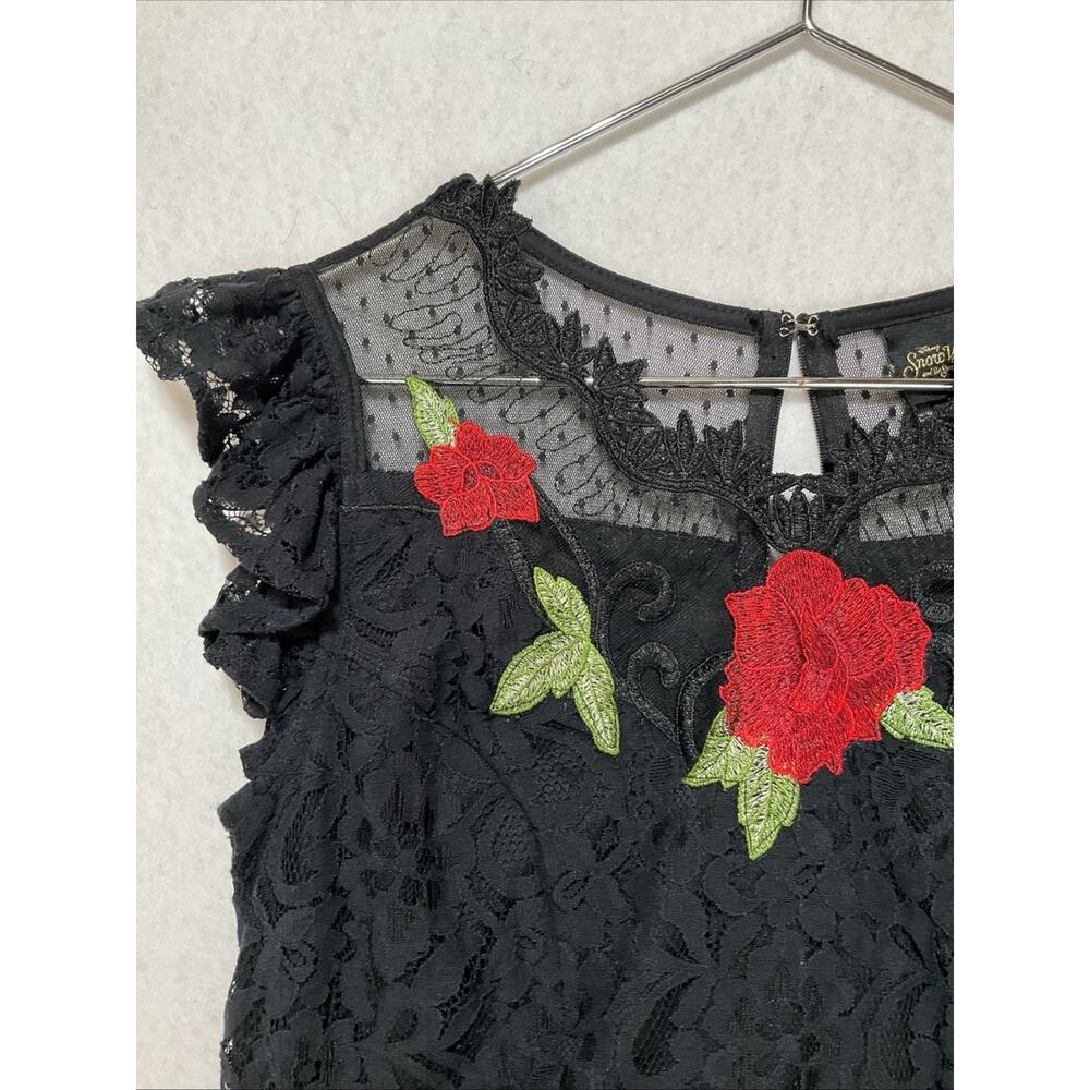 Disney Snow White Black Lace Rose Applique Dress M Goth Fairy Costume Wednesday - Picture 5 of 14